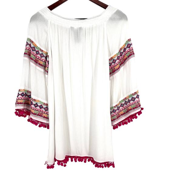 Ali Miles Plus Size 1X White Pink BOHO Tropical Beach Blouse Shirt Top Artsy - Picture 9 of 9